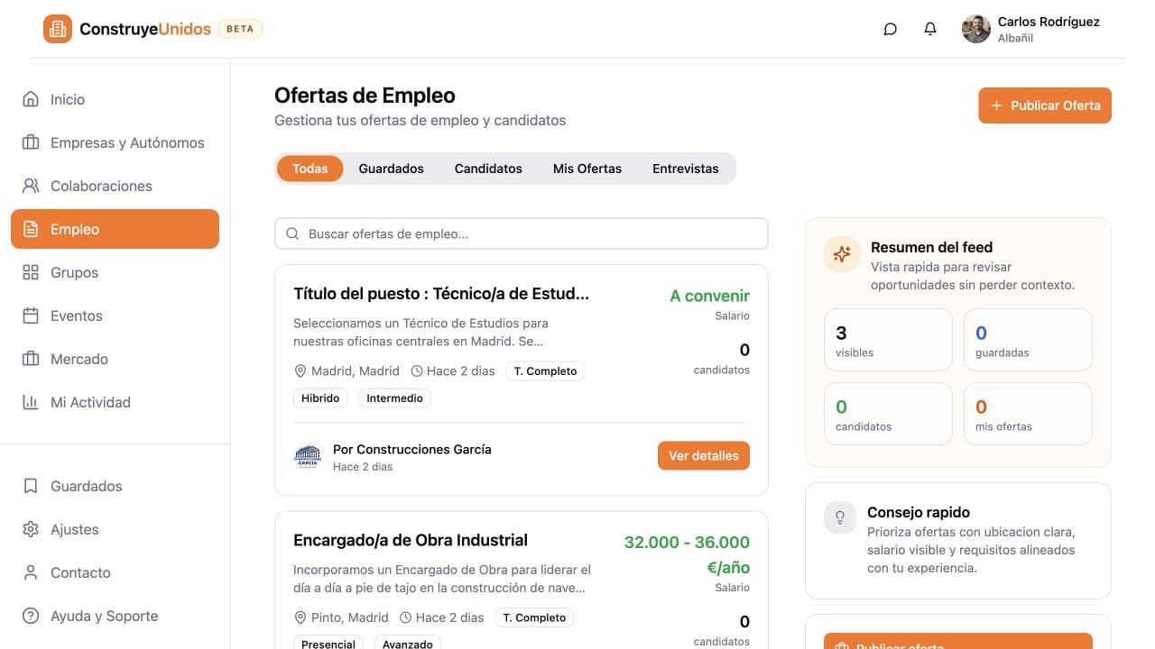 Ofertas reales mostradas dentro de ConstruyeUnidos
